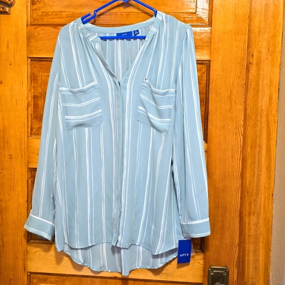 Apt 9 Long Sleeve Blue Striped Blouse NWT  XL - Picture 1 of 5